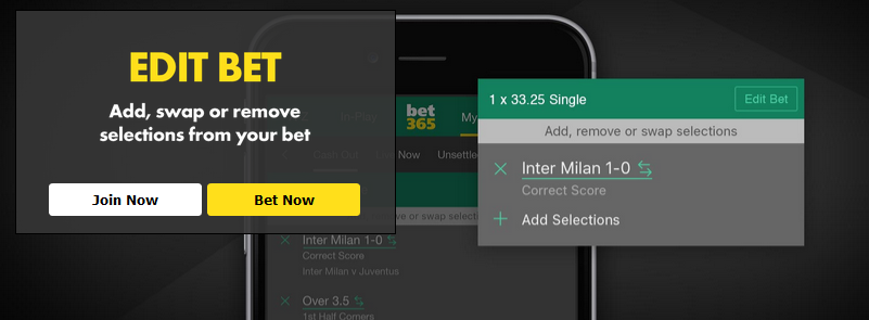 Bet365 with NEW Feature – Add, swap or remove selections from your bet